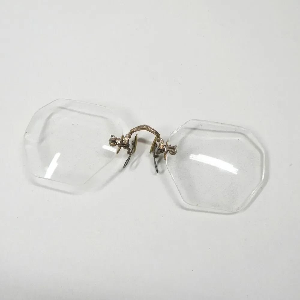Shuron Eyeglasses Vintage Hexagon Rimless Goldtone Spectacles w/ Case